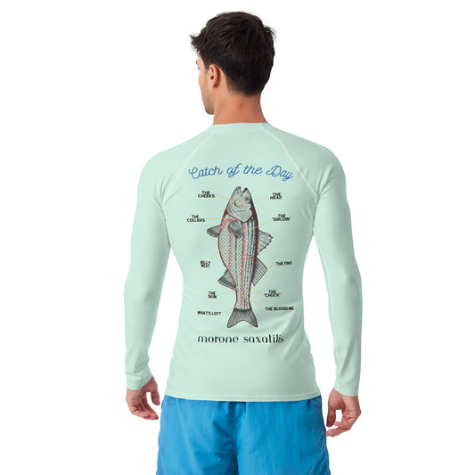 'Striped Bass - Butcher's Cut' Men's Rash Guard in Seafoam